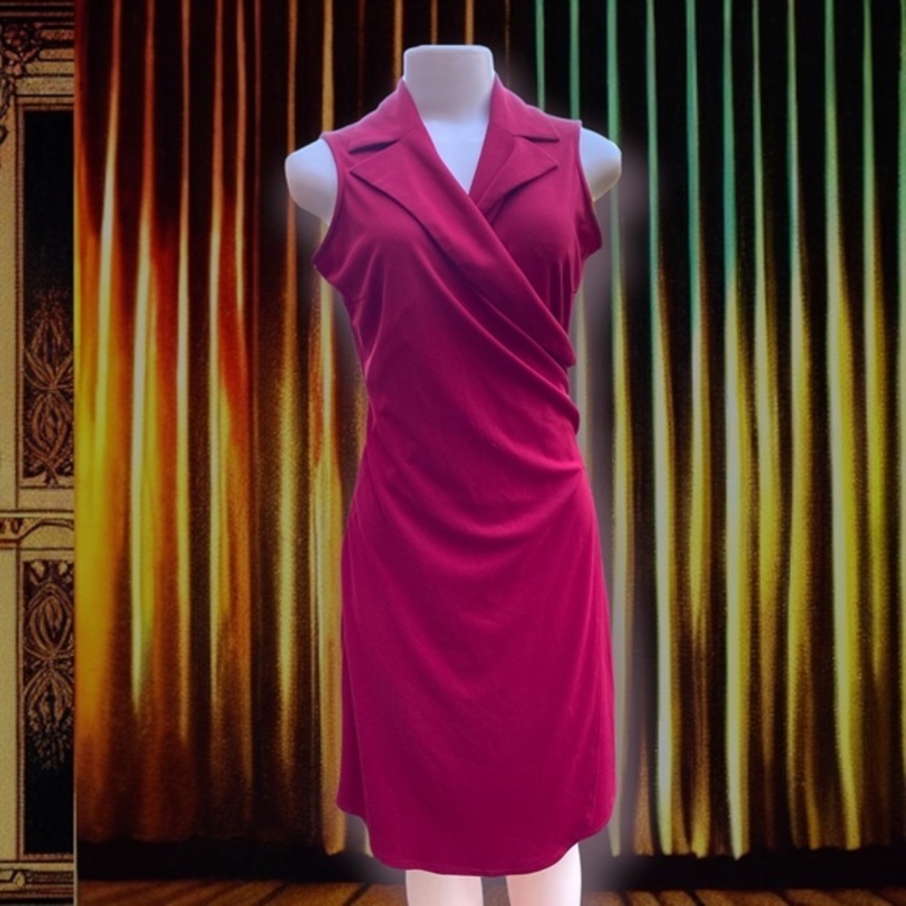 Vintage Y2K Express Faux Wrap Collared Ruched Sheath Dress 1/2